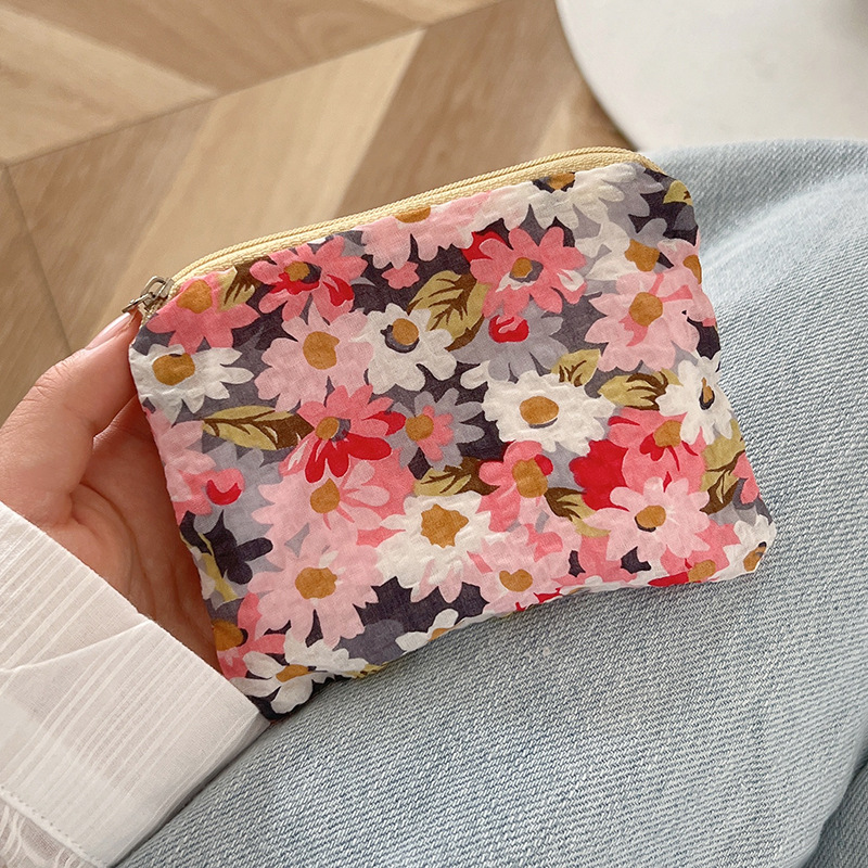 Ins Small Coin Purse Pouch Mini Wallet Printed Lipstick Key Women Sanitary Napkin Storage Bag Fabric Zipper Makeup Organizer