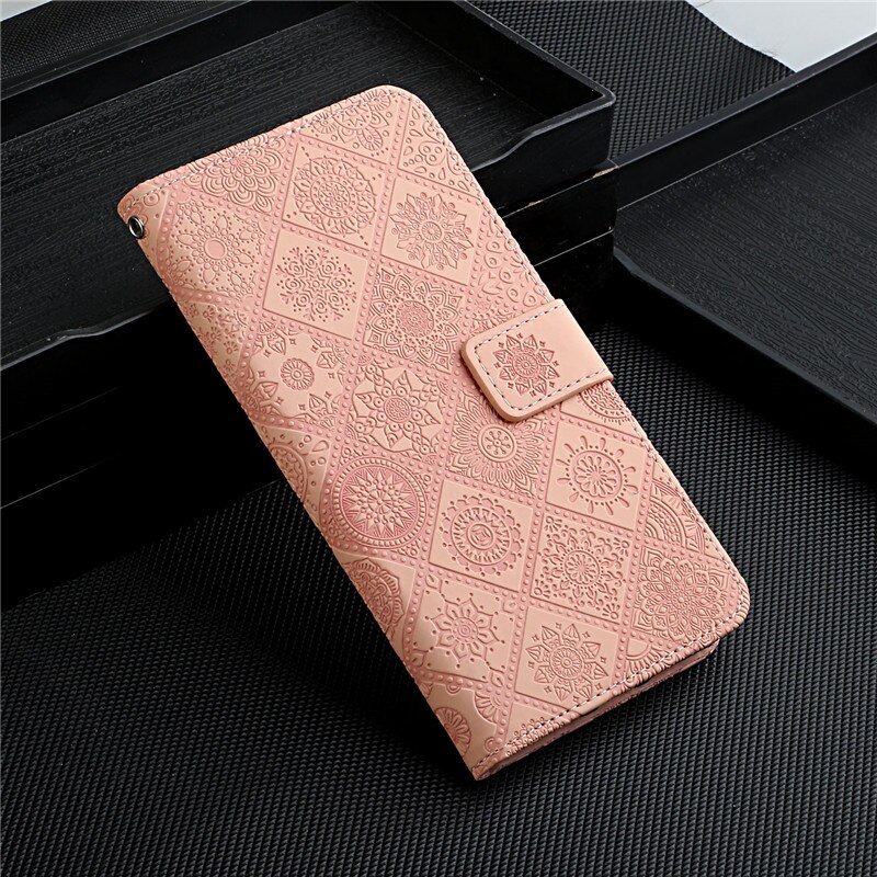 For Samsung A12 Case Leather Wallet On For Coque Samsung Galaxy A12 SM-A125F A 12 Flip Stand Floral Embossed Phone Cover Etui: Pink