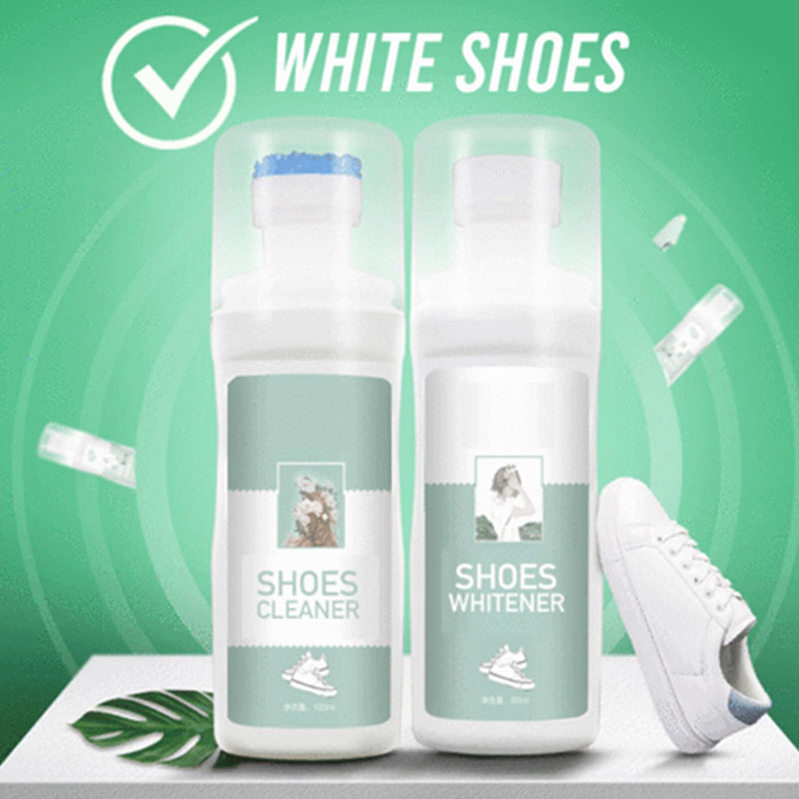 100ml White Shoes Cleaner Agent Whiten Refreshed Polish Cleaning Tool for Casual Leather Shoe Sneakers Dry Cleaning Brush Tool