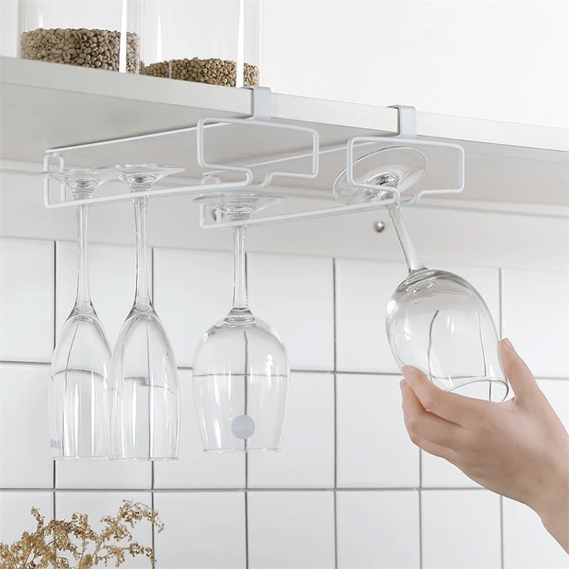 Japanese Metal Wine Glasses Storage Rack Under Cabinet Hanging Glass Holders Coffee Mug Hanger Kitchen Organizer Bar Tools