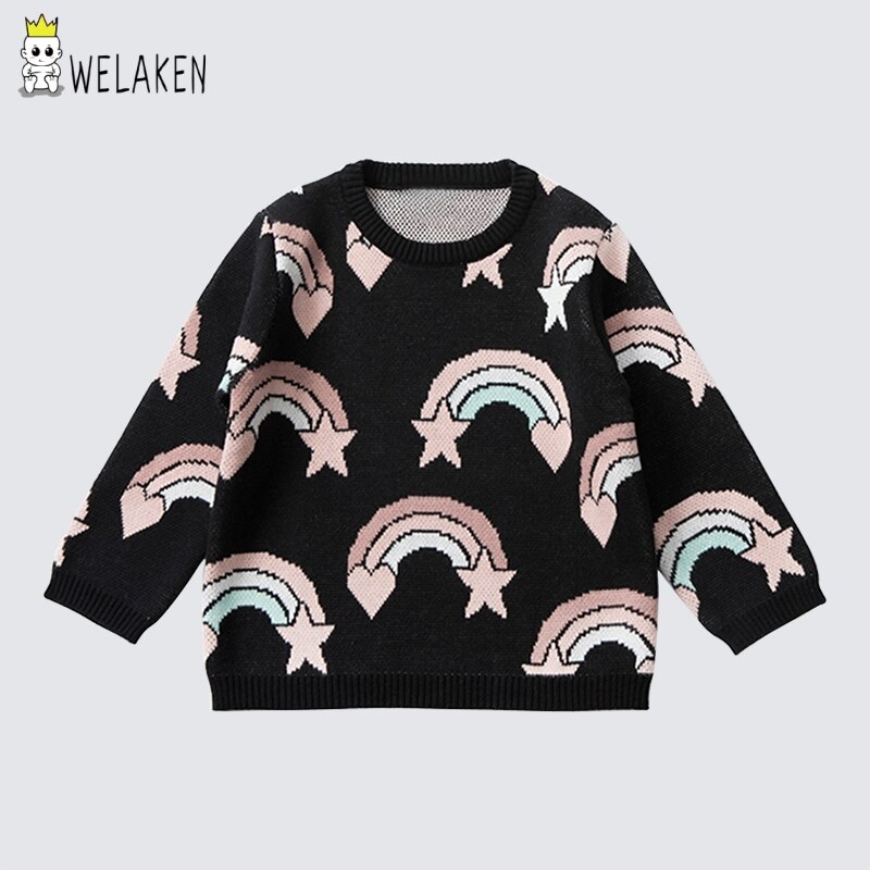 Welaken regenboog breien kinderkleding peutermeisje schattige trui herfstoutfit kinder winter breigoed babymeisje trui