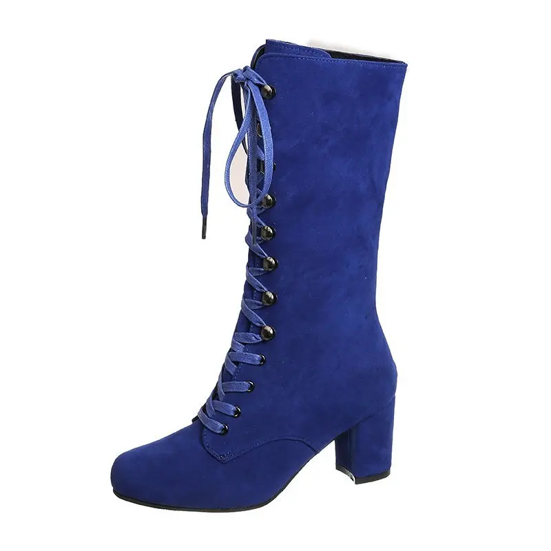 Kniehohe Stiefel Winter Frauen Schuhe Reißverschluss Hohe Ferse Hohe Stiefel NäHenne Starke Ferse Damen Stiefel Neue Schwarz