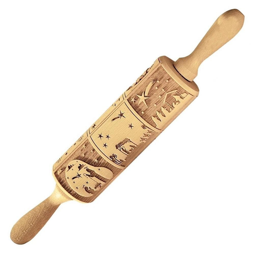 Rouleau à pâtisserie à motif de noël, avec motif de roche, flocon de neige, élan, gaufrage, cuisson, Biscuit, Fondant: Birth of Jesus