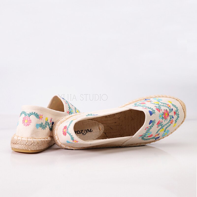 Borduurwerk cavans platte espadrilles vrouwen platte loafer slip op platte schoenen