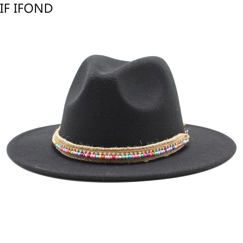 Simple Wool Vintage Fedora Hat Winter Autumn Lady Trilby Felt Hat Wide Brim Jazz Church Caps