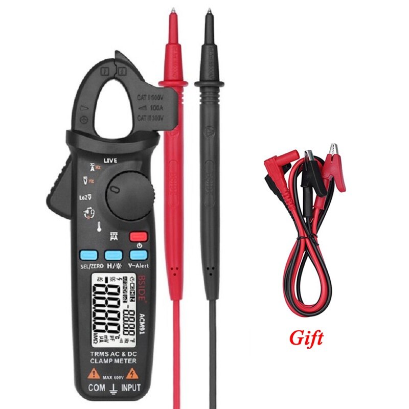 Mini Digitale Klem Meter Pocket Digitale Stroomtang Multimeter Bside Dc/Ac Stroom 100A 1mA Tester: ACM91-black-Gift