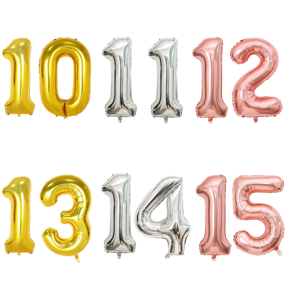 40 pulgadas 10 11 12 13 14 15 16 17 18 19 Globo Oro rosa Plata 10.o 11.o 12 13 14o 15o Decoración de de cumpleaños Globos