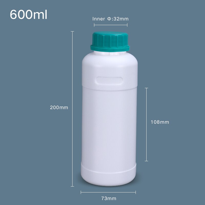 Plastic Bottle with Blue Cap HDPE Material Storage Container for Liquid Reagent Food Grade Sample Bottle: 600ML White