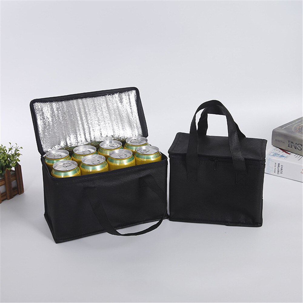 1Pc S/L Draagbare Lunch Koeltas Vouwen Isolatie Picknick Ijs Voedsel Thermische Zak Rits Geïsoleerde Zakken voedsel Levering Zak: Black L