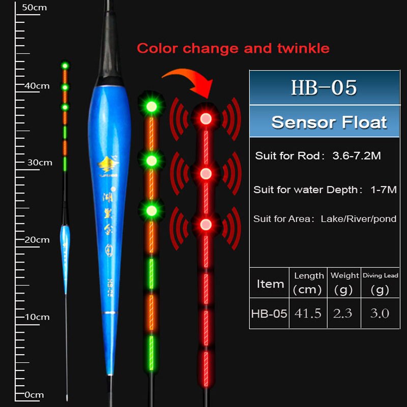 HLJFISHING-flotador eléctrico de pesca con Sensor de gravedad, cebos de pesca integrados IC inteligentes, con antena que cambia de Color, flotador luminoso LED: HB05(3.0g)