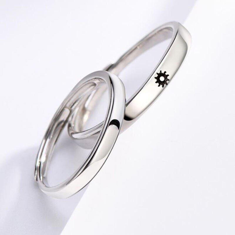 Korea Style Couple Silver Plated Ring Sun Moon Star Islam Religious Couples Rings Power Lovers Jewelry