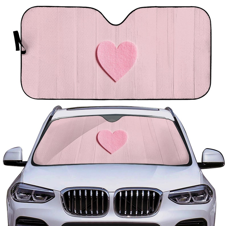 Solskydd för vindruta, söt rosa bilskydd för kvinnor, solskydd för fordon, rosa bildekor rosa biltillbehör rosa solskydd: Mörkgrå
