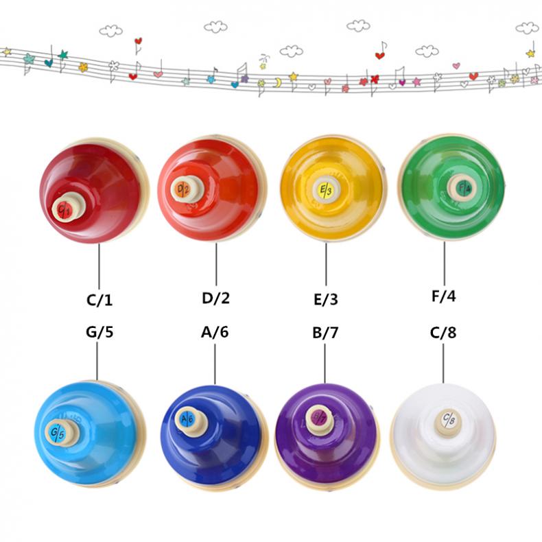 8pcs/lot Colorful Hand Bell Set Musical Instrument Musical for Children Baby Early Education hand bell