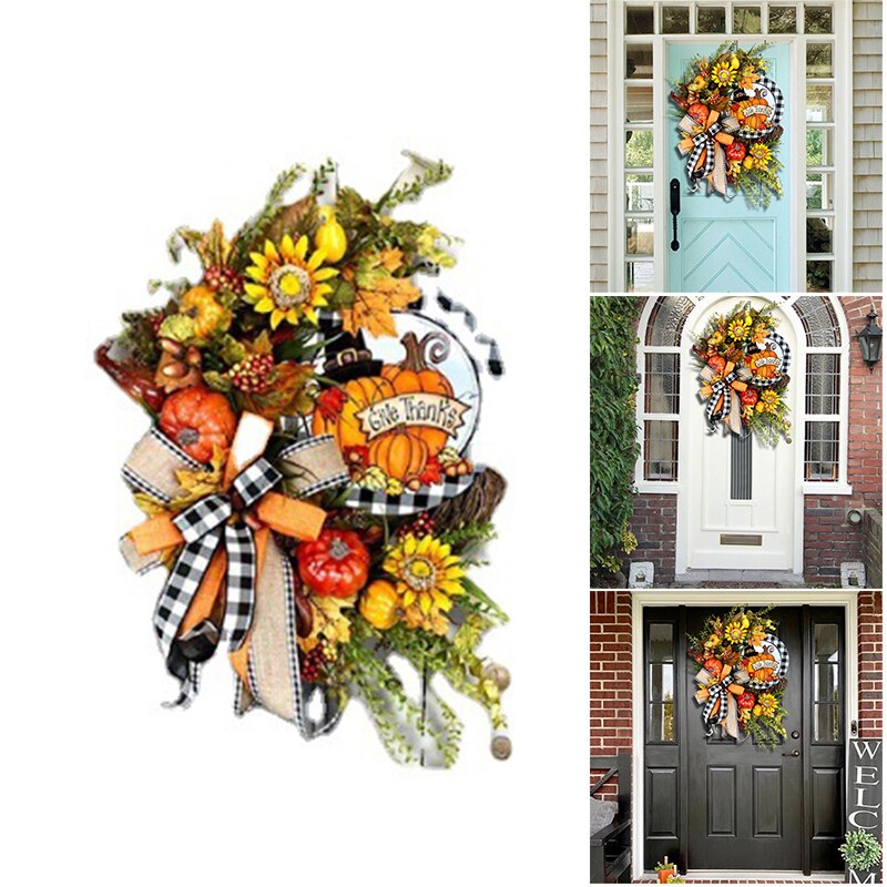 Halloween Herfst Krans Kunstmatige Fall Bladeren Pompoen Deur Teken Voor Huis Tuin Boerderij Decoratie C1