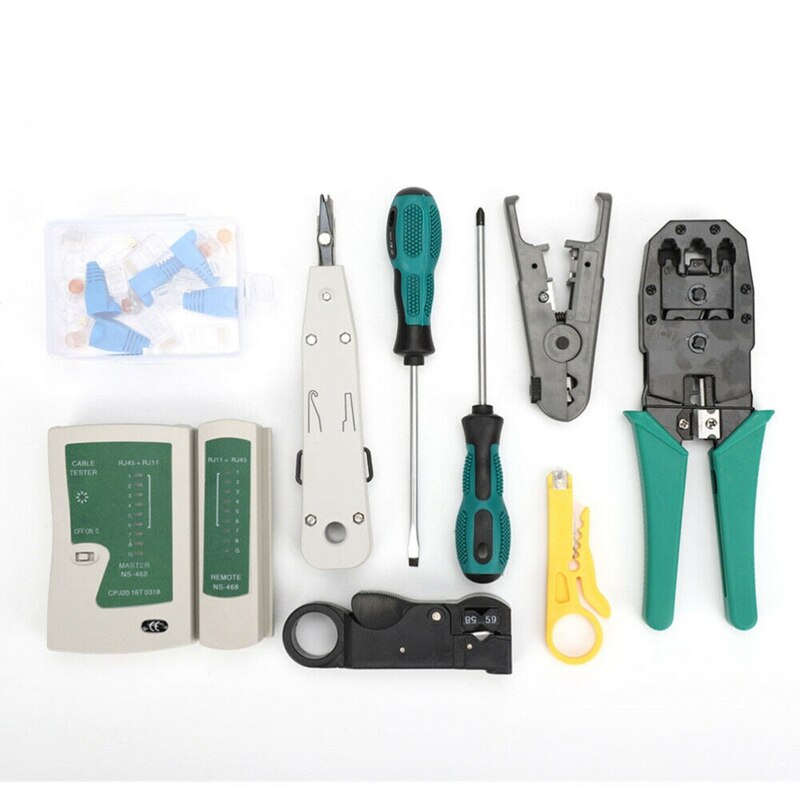 14Pcs/Set Computer Network Repair Tool Kit LAN Cable Tester Wire Cutter Screwdriver Pliers Crimping Maintenance Tool Set