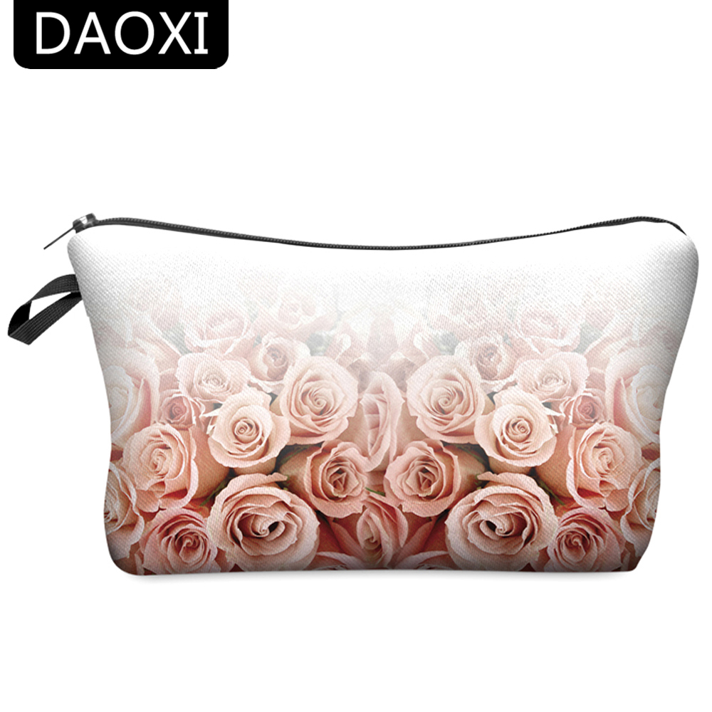 DAOXI 3D Flower Printing Portable Cosmetic Bag Storage Women for Traveling Makeup Necessaries