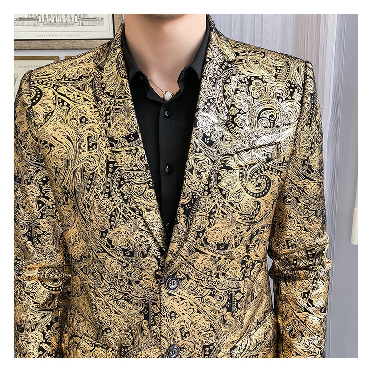 Smoking vêtement formel slim costume veste hommes de luxe paisley fleur motif fantaisie costume veste discothèque danse hommes jolie pochette