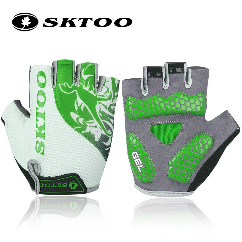 Sktoo sykkelhansker halvfinger anti-hopp sykkelhansker mtb terrengsykkel støtsikre korte hansker for herre/dame: Grønn 2 / Xl