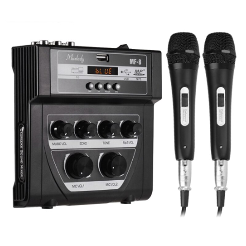 Bluetooth o dj mixer casa mixer amplificador microfone ao ar livre pequeno mixer com 2 microfone: EU