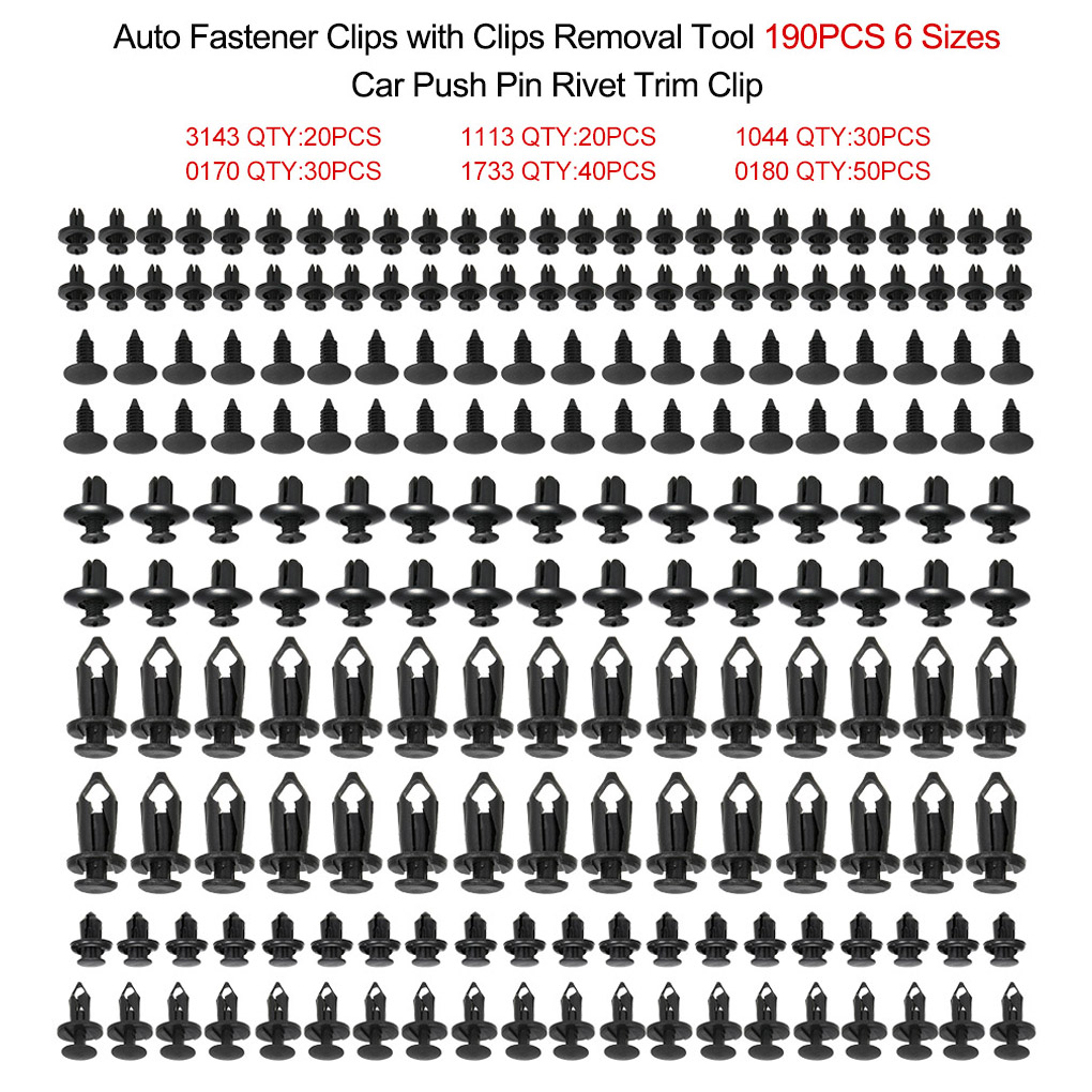 Universal Auto Fastener Clips Plastic Fastener Rivet Clips 190Pcs 6 Sizes Car Push Pin Rivet Trim Clips Fastener Clips