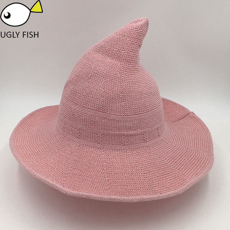 Chapéu de sol para As Mulheres Traje dobrável Chapéu Bola Cap Chapéu de Bruxa Para O Natal Bonito crochê mulheres chapéu de Verão: pink