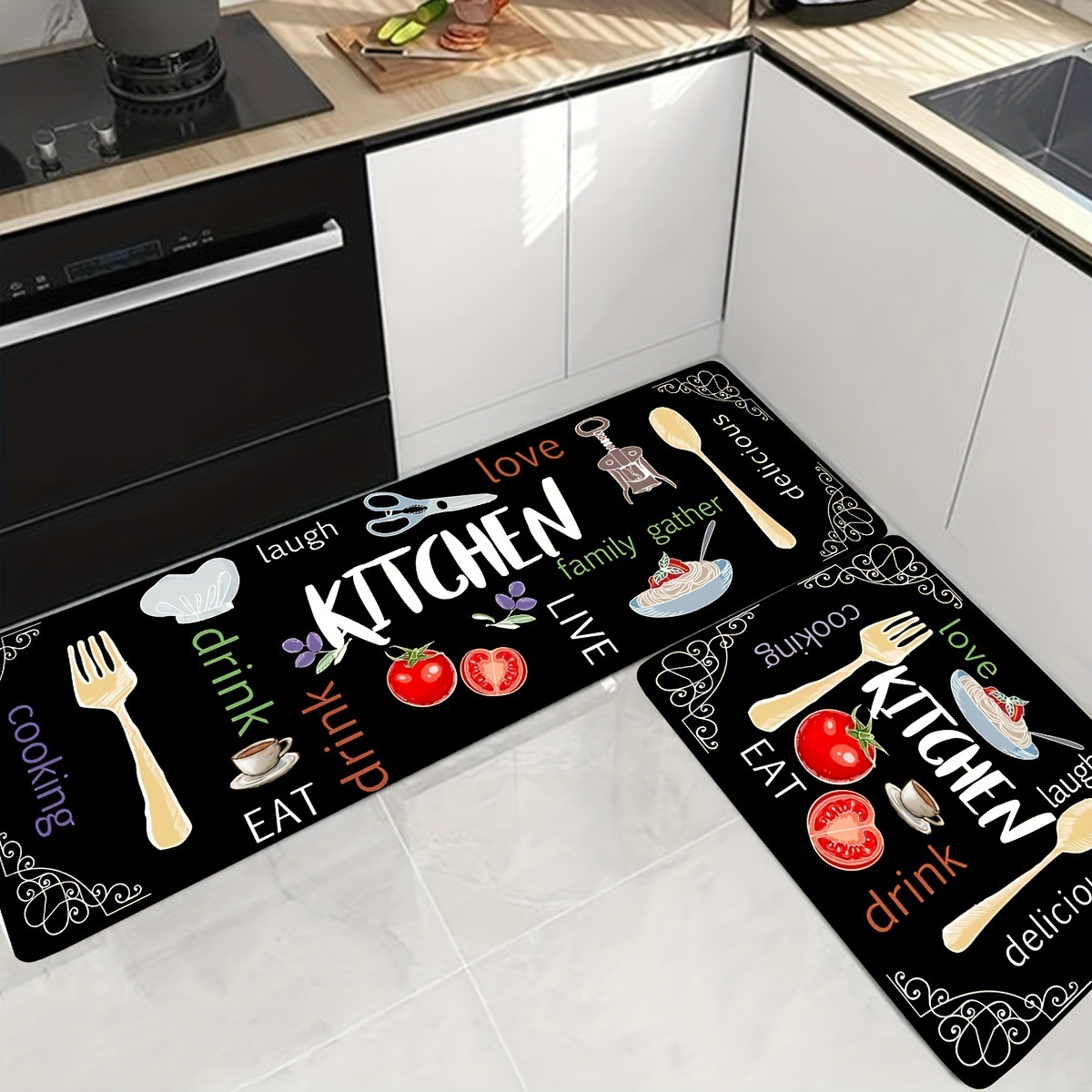 VIKAMA-alfombra de cocina de terciopelo de cristal nórdico, alfombra antideslizante y resistente a la suciedad, alfombra larga absorbente de aceite