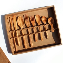 Olijf Houten Gebruiksvoorwerp kleine kitchenwares houten hand gemaakt Spatel en Lepel vork mes 8 set leuk voor kinderen #950