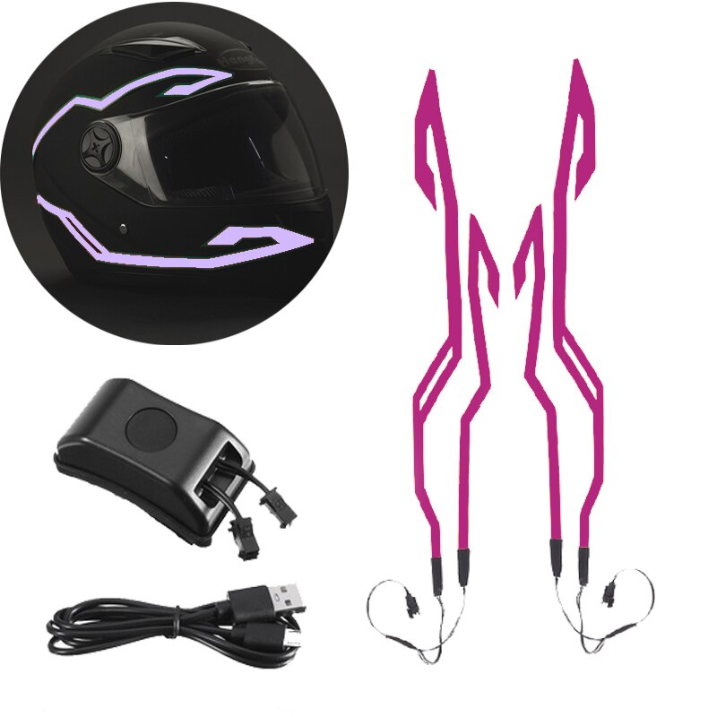 4-en-1 amélioré casque de moto nuit équitation lumière froide Signal universel bande clignotante LED bande autocollant lumineux chargeur USB: purple