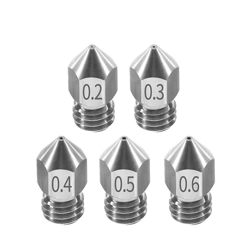 3D Printer Threaded Stainless Steel MK8 Nozzle M6 0.2 0.3 0.4 0.5 0.6mm for 1.75mm Filament for CR10 CR-10S Ender 3 Ender 5