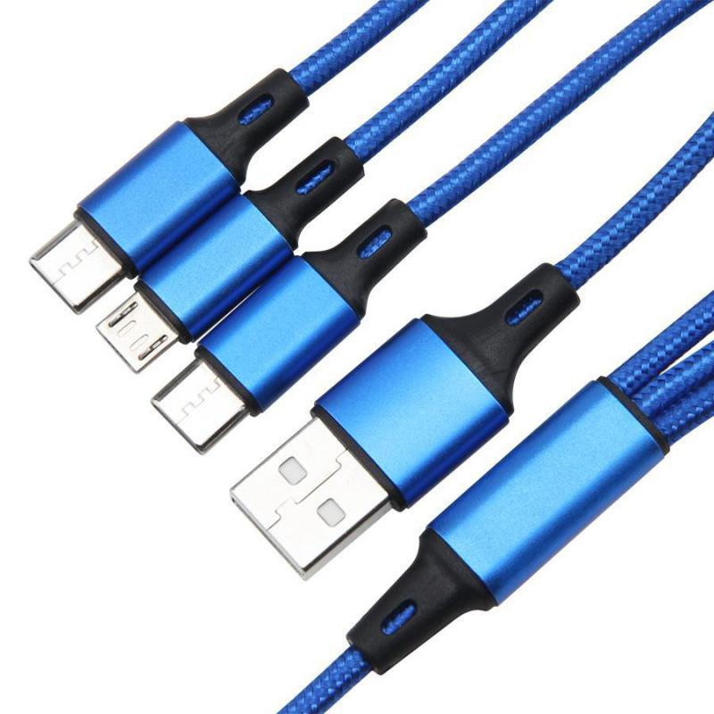 1.2m 2.4a in- 3 in- 1 mit nylongeflecht, 8 -poligem Mikro-usb-typ-c-anschluss für samsung Android-geräte
