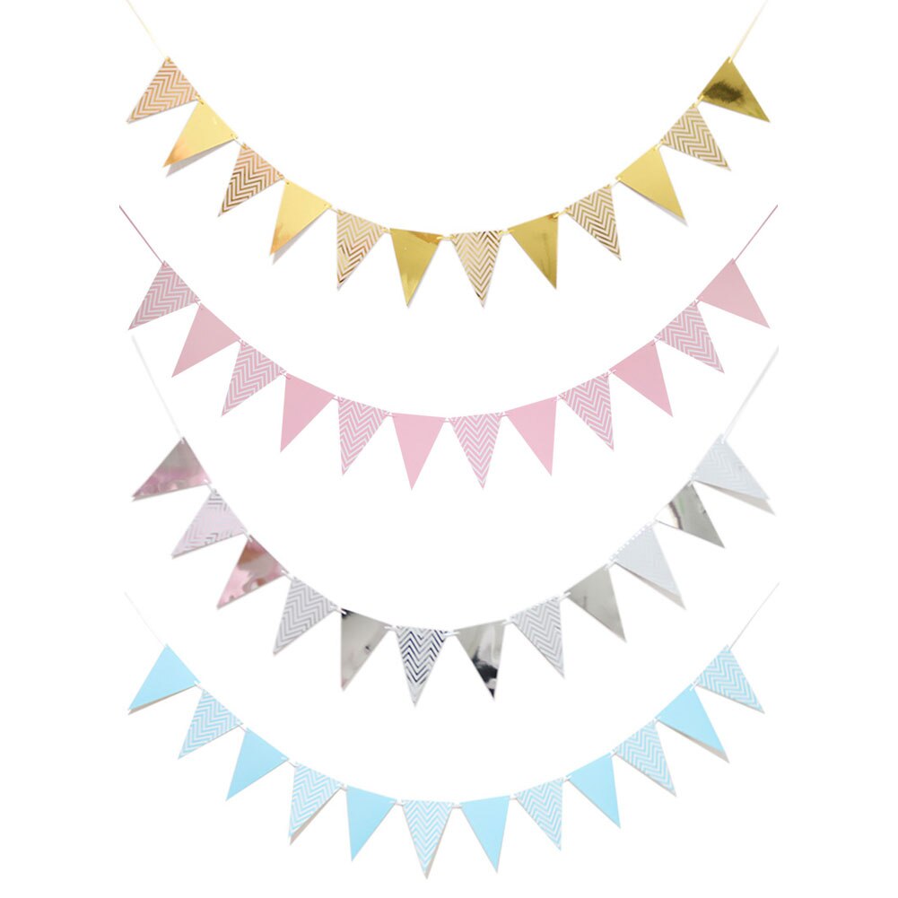 1Set 5M Golden Paper Triangle Banner Pennant Hanging Flag for Birthday Wedding Baby Shower Event Party Supplies Photograph Props