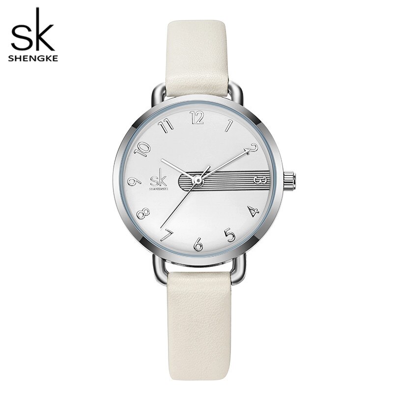 Shengke Lederen Horloges Casual Vrouwen Horloges 4 Kleuren Japanse Beweging 3 Atm Waterdichte Horloges Voor Vrouwen Zegarek Damski: WHITE