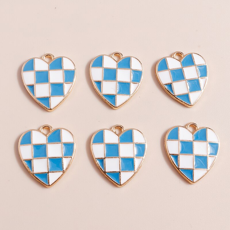 10Pcs Enamel Kleurrijke Plaid Dambord Harten Bedels Voor Diy Sieraden Maken Hangers Sleutelhanger Oorbellen Accessoires: as picture 4