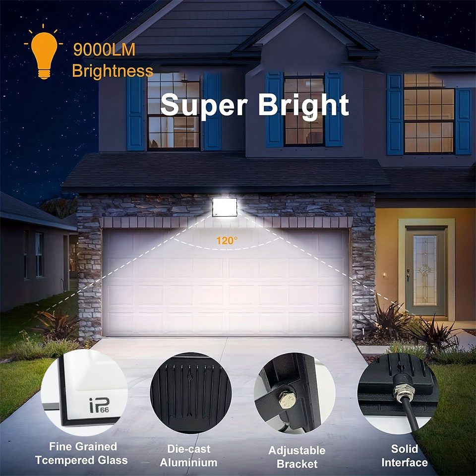 Projecteur LED IP66 AC175-265V 20W 30W 50W 70W 100W 150W200W300W, projecteur extérieur étanche en verre trempé pour éclairage de Garage