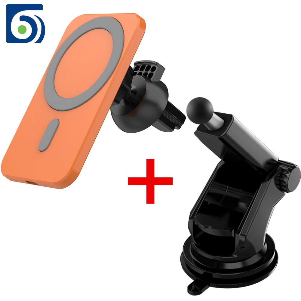 Soporte magnético para cargador de coche inalámbrico, 15W, para iPhone 12 Pro Max magsafe, soporte de teléfono de carga inalámbrica, para iPhone 12 Mini: suction cup Orange