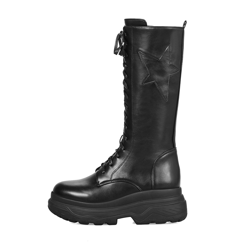 DoraTasia Big Size 33-43 Mid-kalf Platform Motorlaarzen Vrouwen Winter Dames Lace-up hoge Hakken Schoenen Vrouw