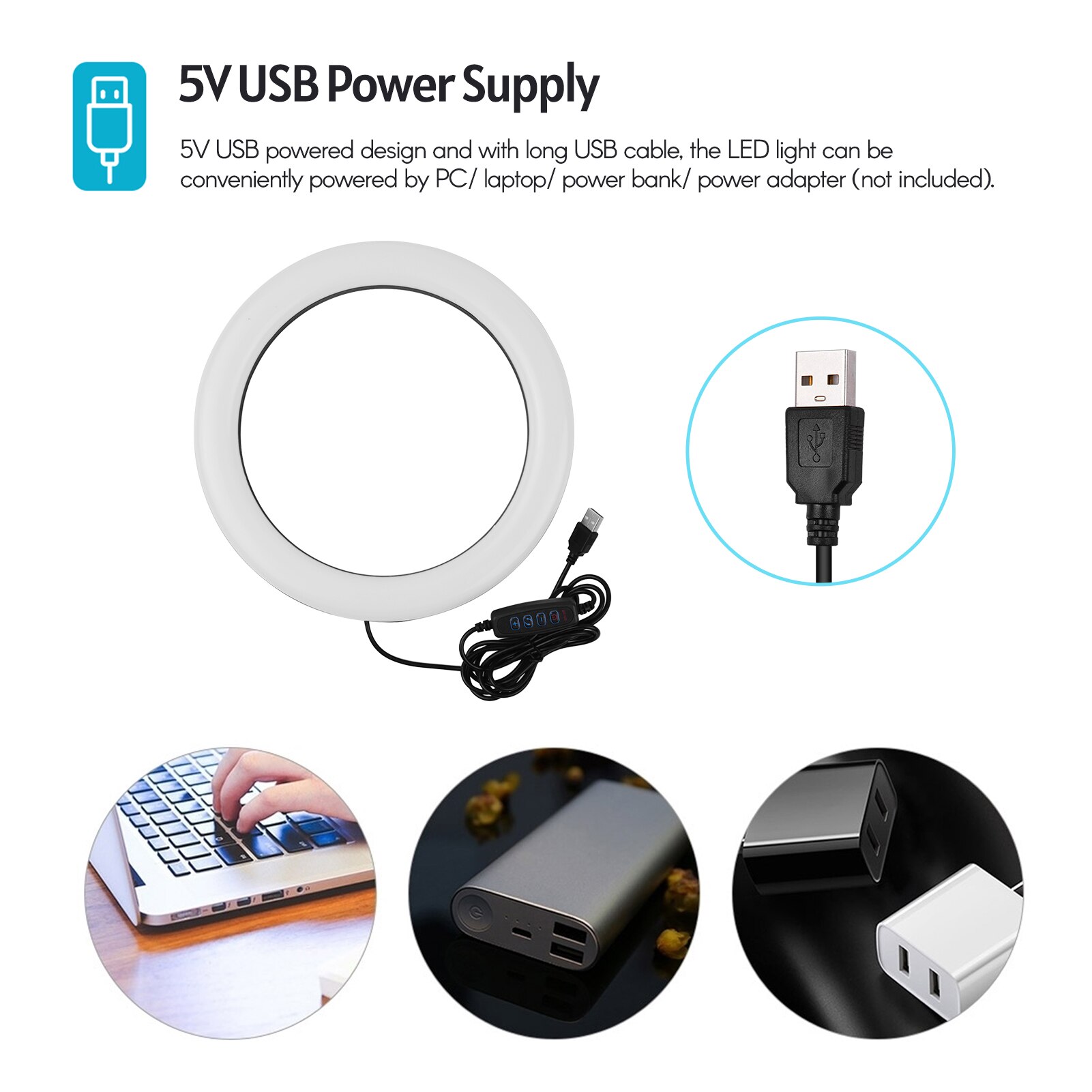 10 Inch LED Ring Light 3 Lighting Modes 10 Levels Brightness USB Powered for Live Video Recording Selfie Makeup LED Ring Light