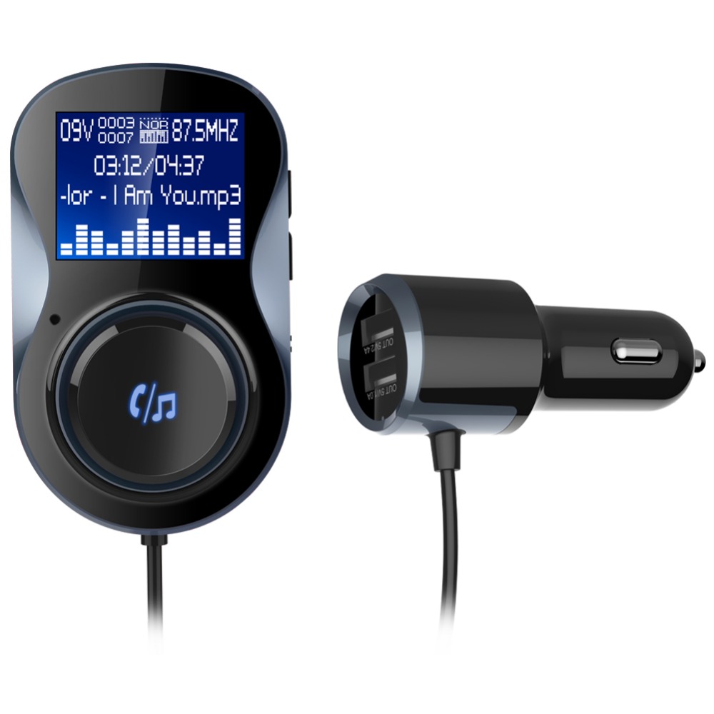 ALLSOME Bluetooth FM Transmitter Audio Car Mp3 Player Wireless In-Car FM Modulator Handsfree Bluetooth Car Kit with LCD Display