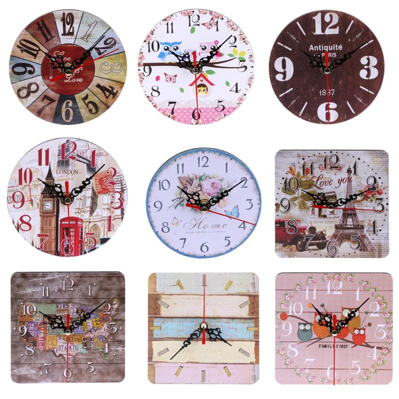 Vintage trä rund fyrkantig väggklocka stor shabby chic rustikt kök hem antika vardagsrumsdekorationer