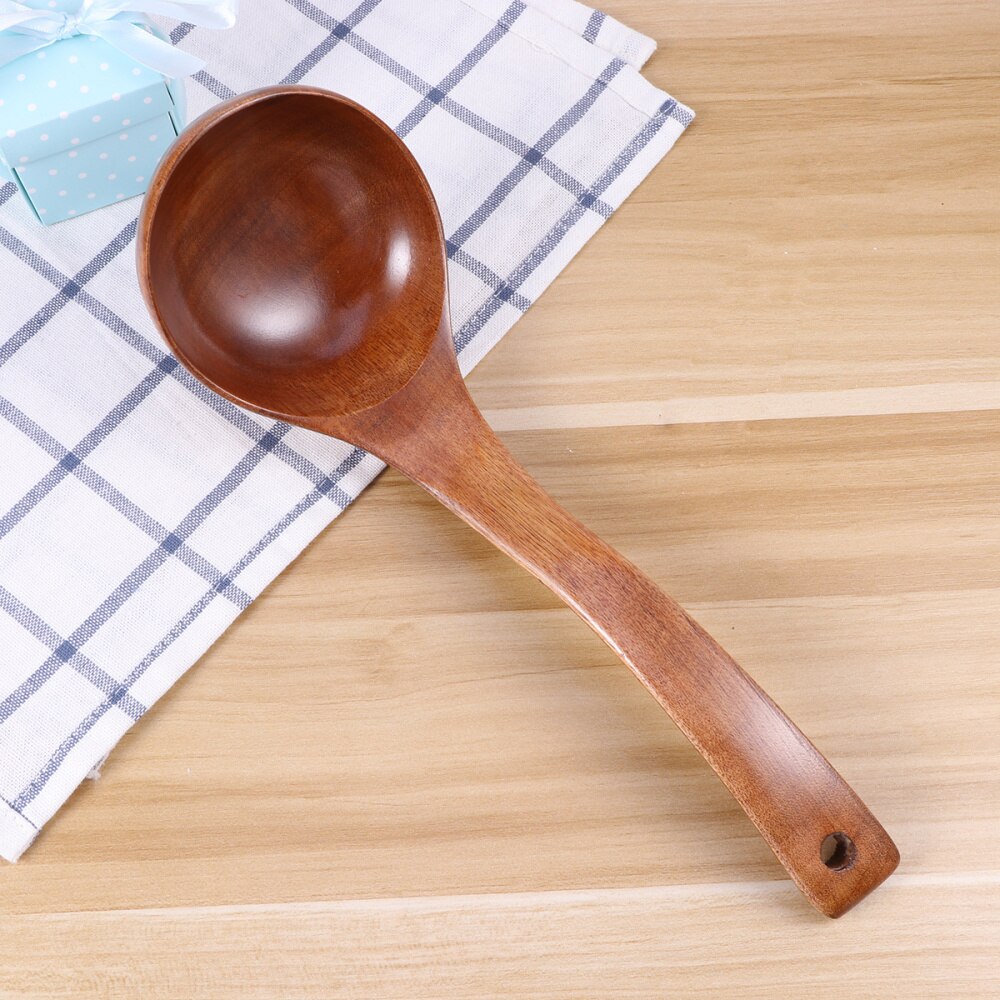 Healthy Wooden Long Handle Soup Ladle Cooking Spoons Kitchen Utensils 28cm
