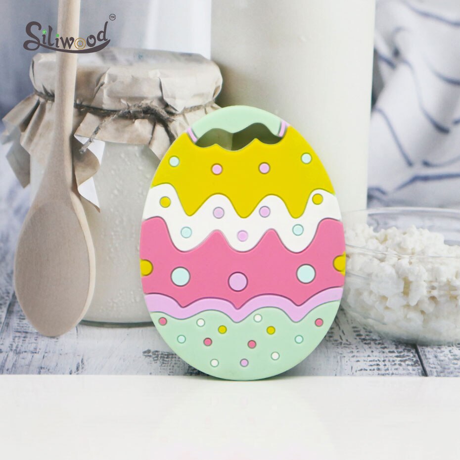 1PC BPA Free Silicone Teethers Easter Egg Baby Teething Necklace Toy Food Grade Silicone Cartoon Nursing Tiny Rod Baby Teether
