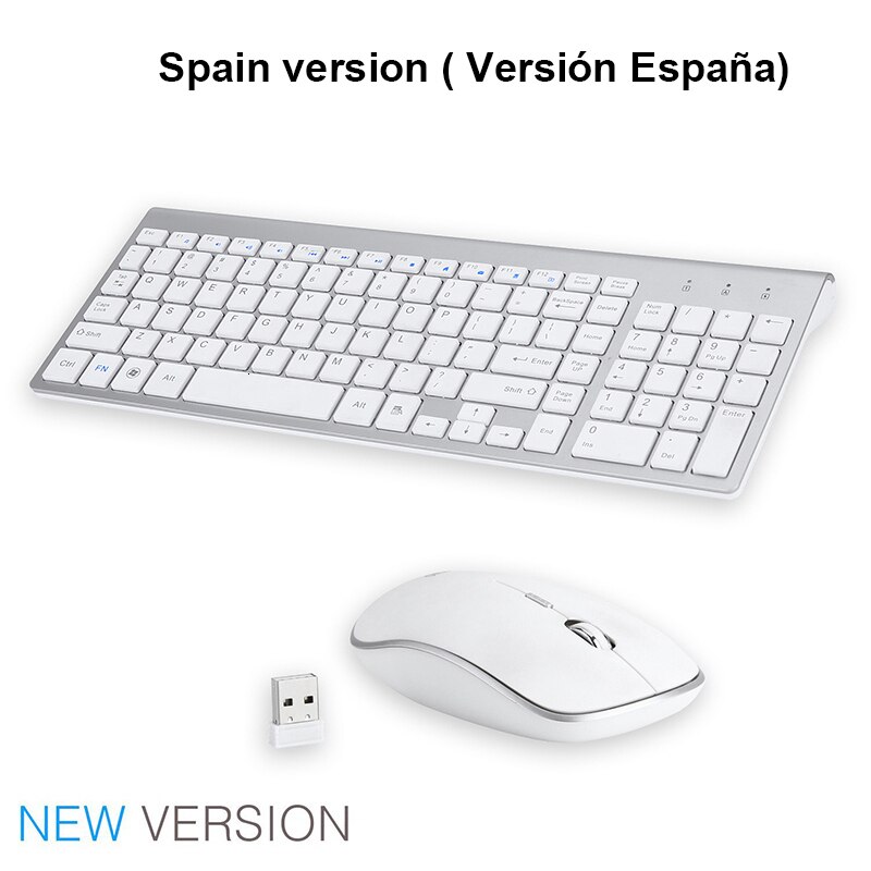 SeenDa 2.4G Wireless Keyboard and Mouse Combo Compact Quiet Full Size Wireless Keyboard and Mouse Set for Windows Computer PC: White Spain