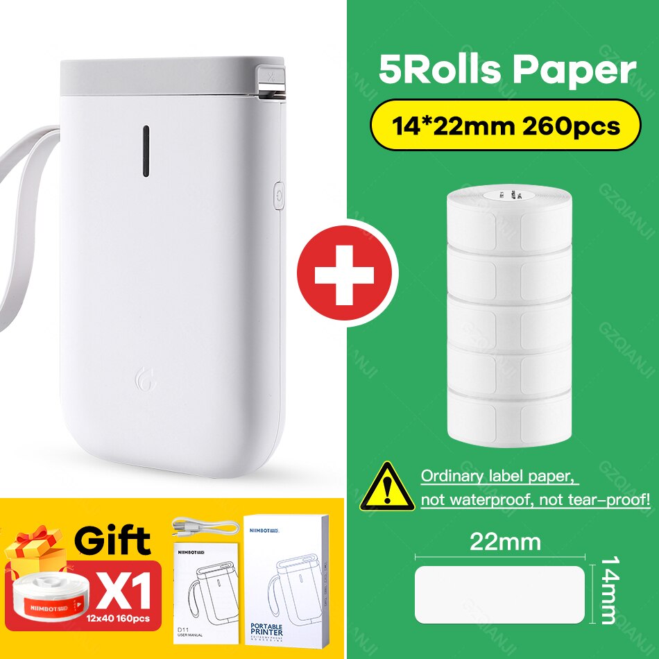 Niimbot D110 Portable Thermal Label printer Transparent Paper Pocket Mini Wireless Barcode Printer Bluetooth Machine D11 Maker: WH Add 5 Rolls