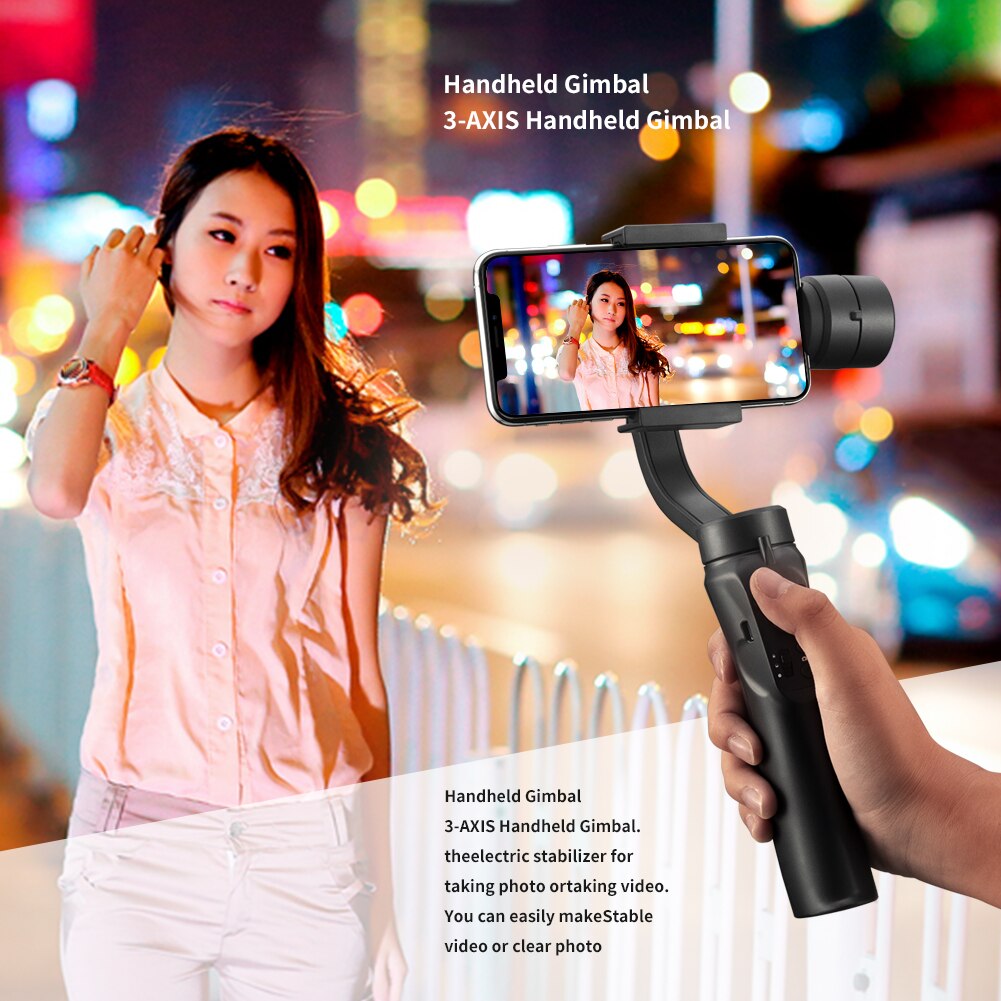Portable Rechargeable Travel Smart Phone Handhold Gimbal Holder Easy Install Smooth USB Charging Stabilizing Adjustable