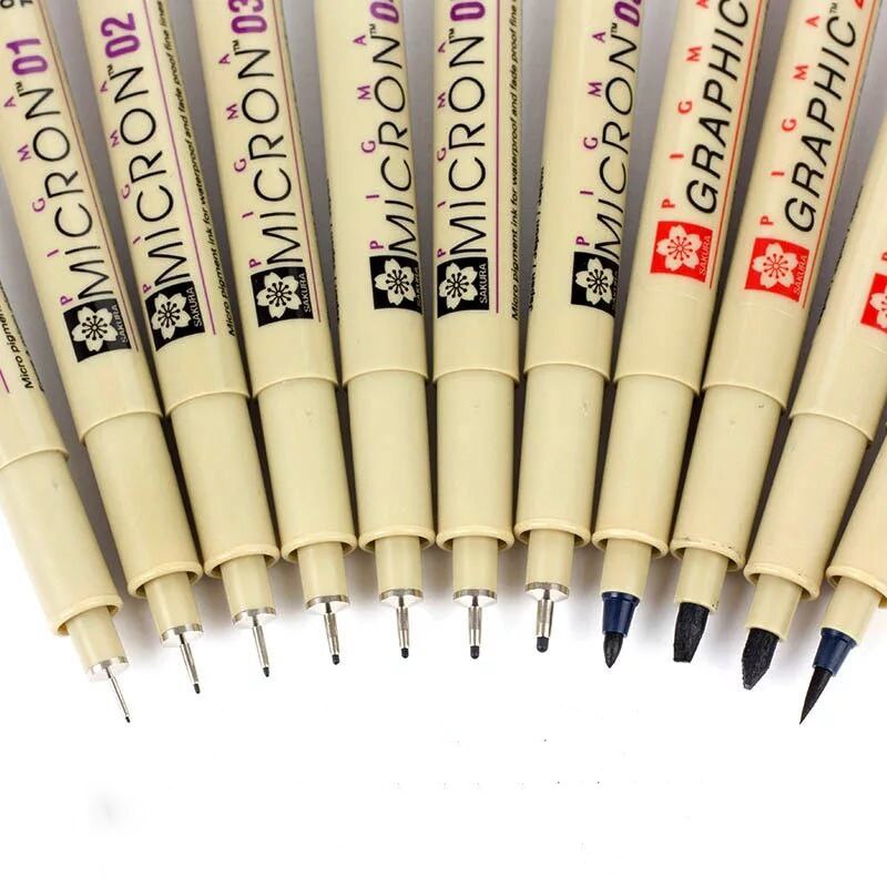 Waterproof Sakura Pigma Micron Pen Neelde Soft Brush Drawing Pen 003 005 01 02 03 04 05 08 1.0 Brush Art Markers Art Supplies