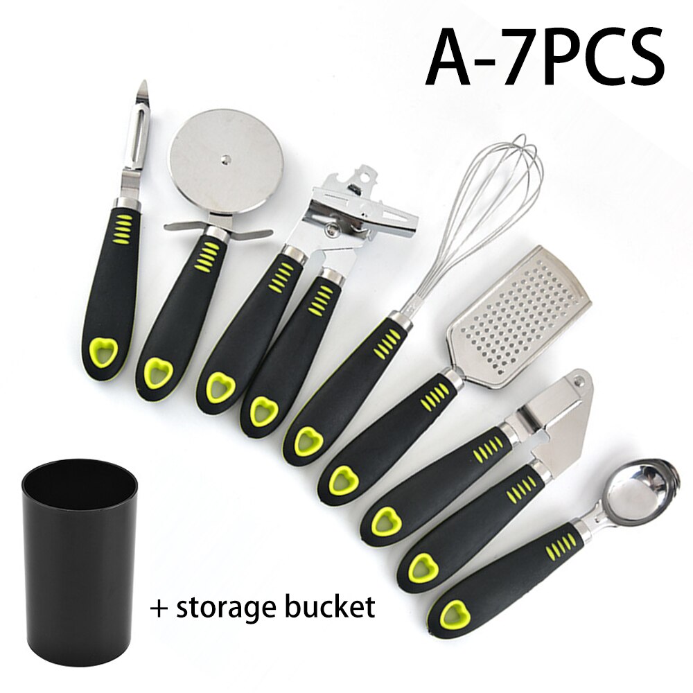 7pcs/8pcs Kitchen Utensils Set with Storage Box Kitchen Tools Gadgets Essentials Stainless Steel Cooking Utensil Set with Handle: 7pcs