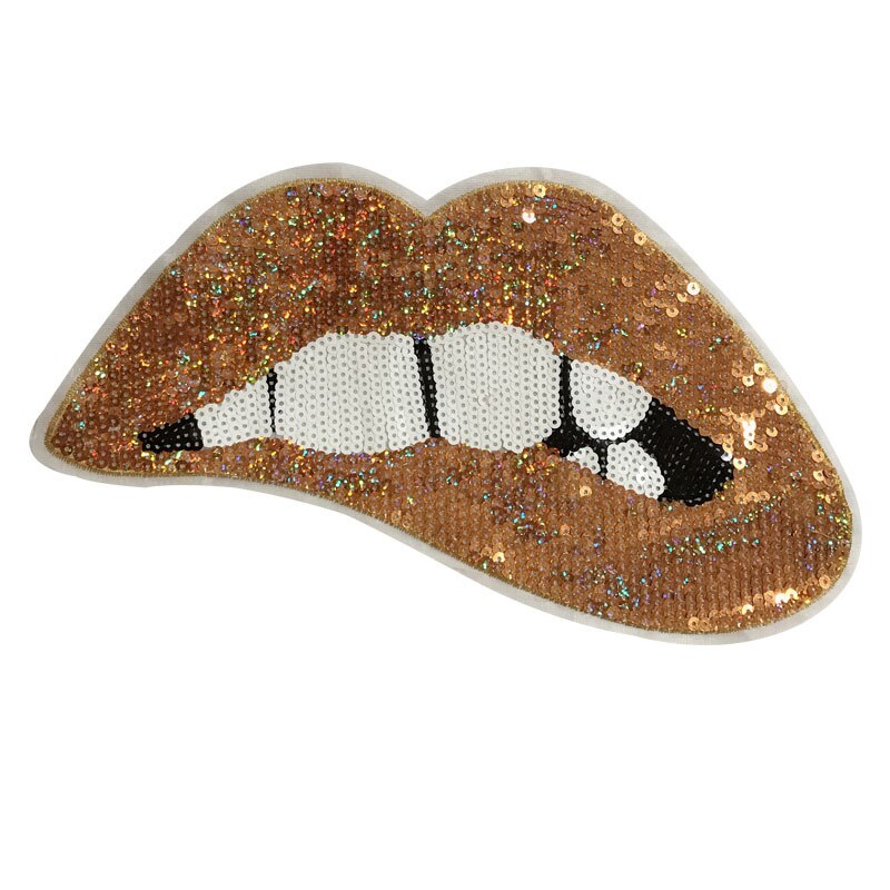 Personality Big Sexy Lips Sequin Patch Iron on Patches for Clothing Heat Transfer for T-shirt Badges Applications DIY Appliques: Gold