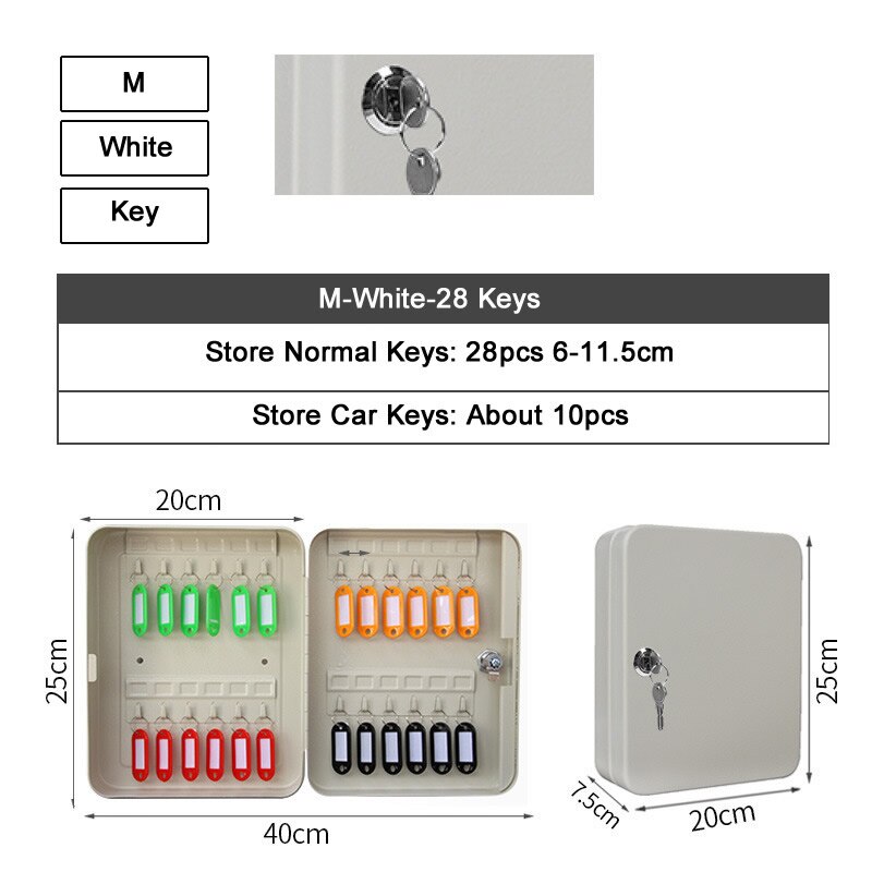 Multi Sleutels Veilig Opbergdoos Combinatie/Key Lock Spare Autosleutels Organizer Box Voor Home Office Factory Winkel gebruik: M-White-Key