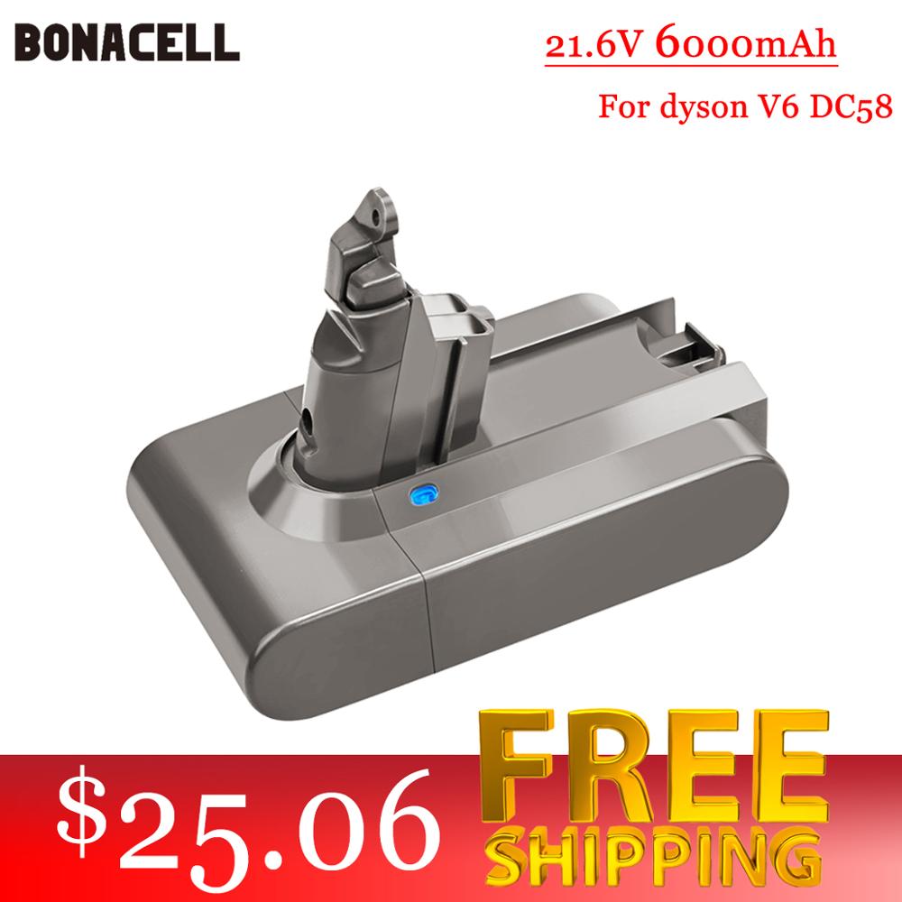 Bonacell 6000mAh 21.6V 6.0 Li-ion Batterie pour Dyson V6 DC58 DC59 DC61 DC62 DC74 SV09 SV07 SV03 965874-02 Aspirateur Batterie