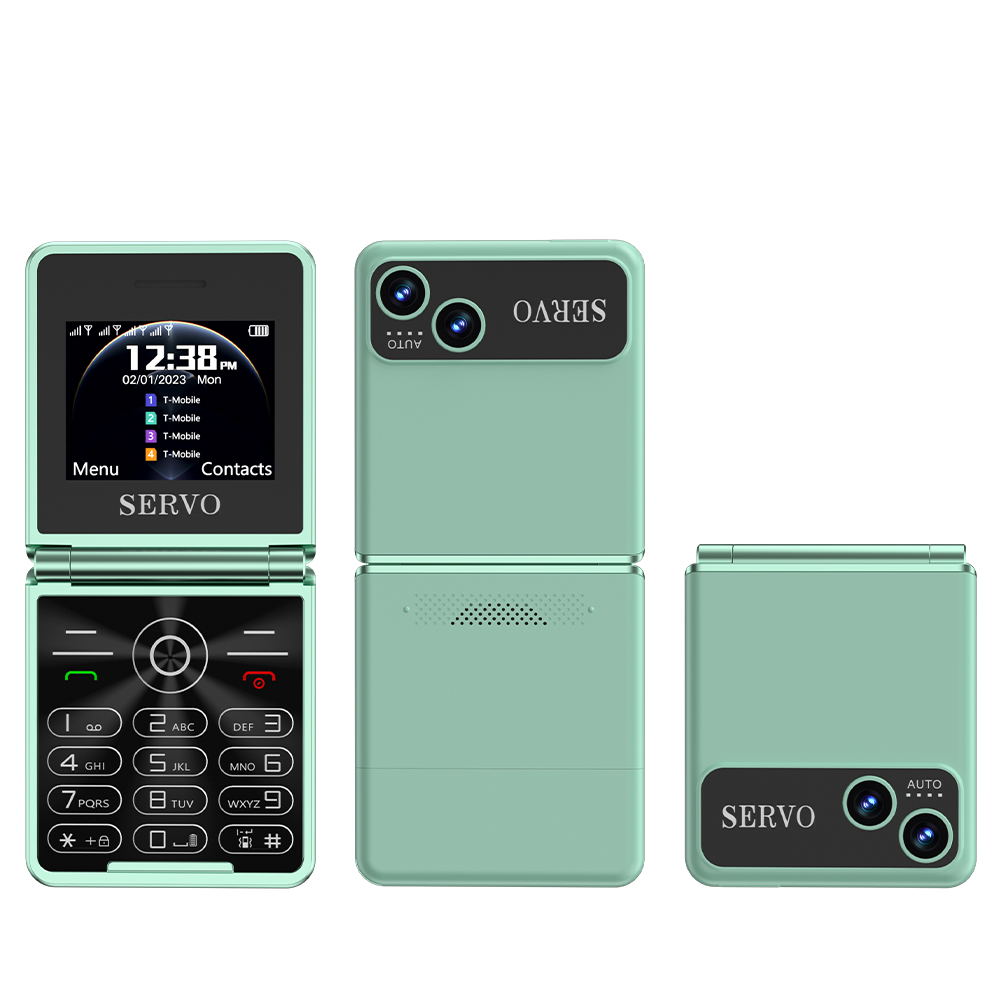 SERVO iP15 Flip 4 SIM carta Flip Telefono cellulare Registrazione automatica delle chiamate Quadrante di velocità Magia voce lista nera Radio Tipo-C Cellulare pieghevole: verde